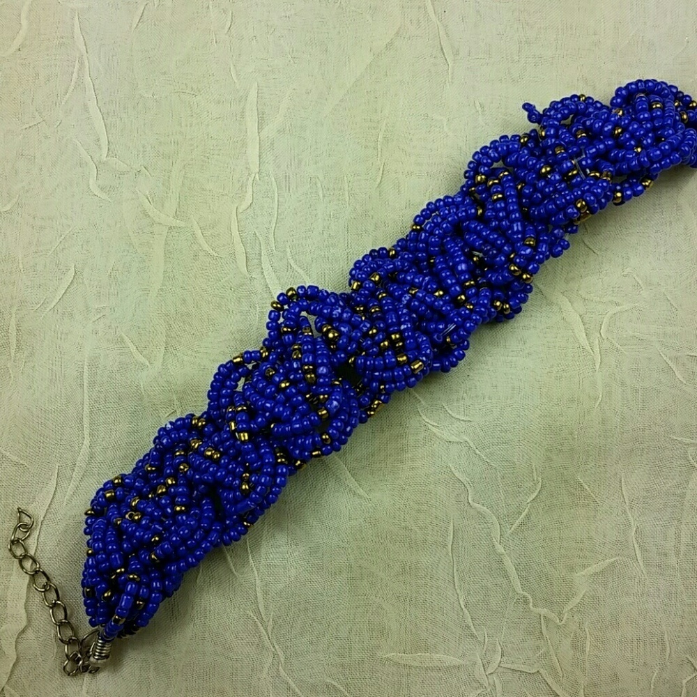 Artisan Woven Glass Seed Bead Bracelet Purple Gold Handcrafted Vintage Boho